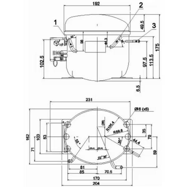Compresseur frigorifique CUBIGEL GL60AA schema b