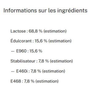 stevia PURE VIA ingrédients